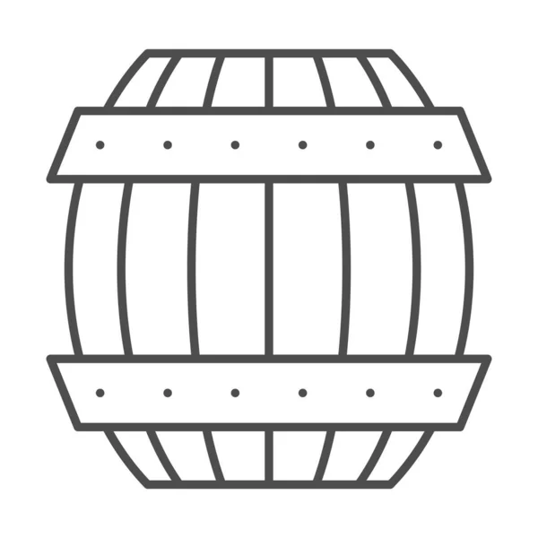 Sud pivní tenké čáry ikony, Řemeslná koncepce piva, vinobraní dřevěného sudu na bílém pozadí, dřevěný kontejner na ikonu alkoholických nápojů v obrysu pro mobil a web. Vektorová grafika. — Stockový vektor