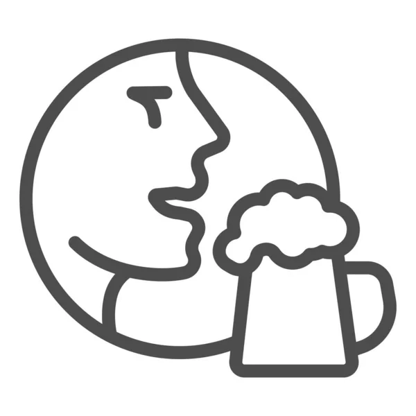 Man ansikte med öl mugg linje ikon, Craft öl koncept, Person med glas skylt på vit bakgrund, Människa huvud med öl ikon i kontur stil för mobil koncept, webbdesign. Vektorgrafik. — Stock vektor