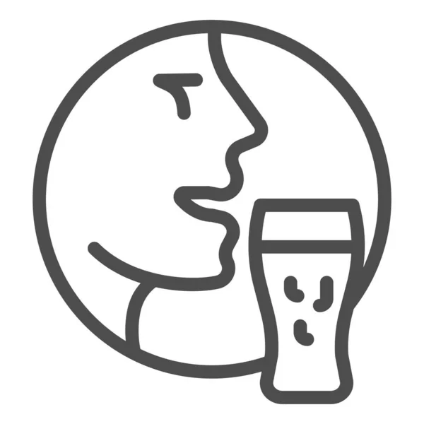 Visage d'homme avec icône de ligne de verre de bière, concept de bière artisanale, personne avec signe de tasse sur fond blanc, tête humaine avec icône de bière dans le style de contour pour concept mobile, conception web. Graphiques vectoriels. — Image vectorielle