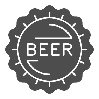 Bira şişesi kapağı katı ikonu, Craft bira konsepti, arka planda Bar Stamp tabelası, mobil konsept ve web tasarımı için sembol şeklinde şişe kapağı simgesi. Vektör grafikleri.