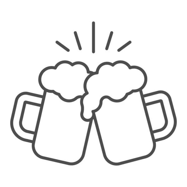 Bicchieri da tostatura di birra icona linea sottile, concetto di birra artigianale, segno Cheers su sfondo bianco, icona tazze di birra in stile contorno per il concetto di mobile e web design. Grafica vettoriale. — Vettoriale Stock