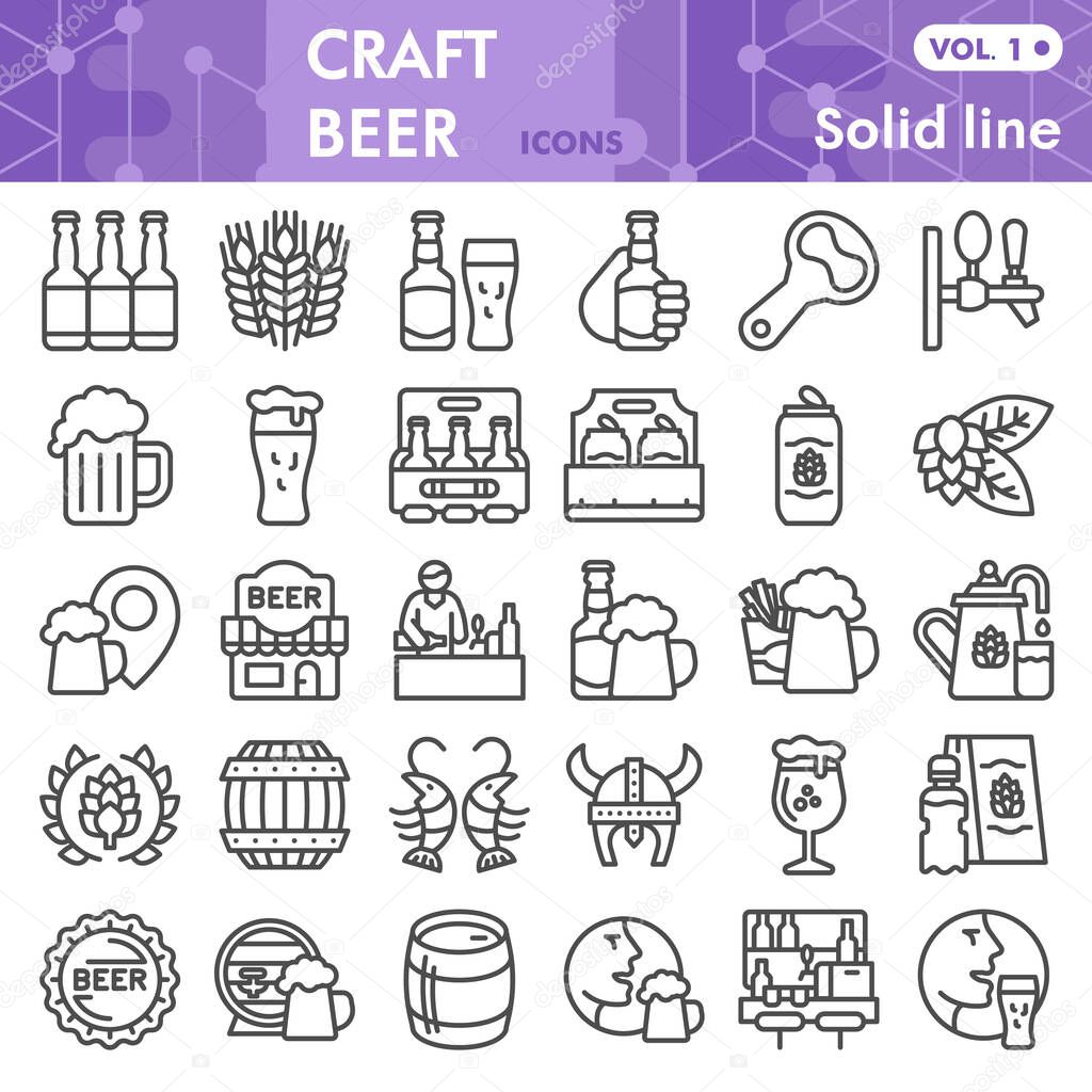 Craft beer line icon set, brewery symbols collection or sketches. Beer linear style signs for web and app. Vector graphics isolated on white background.