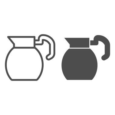Su sürahisi hattı ve katı ikon, kahve zamanı konsepti, beyaz arka planda seramik sürahi tabelası, mobil konsept ve web tasarımı için ana hatlı Taze Süt veya Su sürahi ikonu. Vektör grafikleri.
