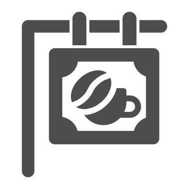 Fasulye ve fincanın simgesi, kahve saati konsepti, beyaz arka planda kahve dükkanı ya da kafe afişi, sokak kahvesi tabela simgesi, glifli. Vektör grafikleri.
