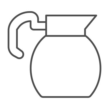 Su sürahisi, ince çizgi ikonu, kahve zamanı konsepti, beyaz arka planda seramik sürahi işareti, mobil konsept ve web tasarımı için ana hatlı Taze Süt veya Su sürahi ikonu. Vektör grafikleri.