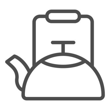 Kettle hattı ikonu, kahve zamanı konsepti, beyaz arka planda çaydanlık tabelası, mobil konsept ve web tasarımı için ana hatlı mutfak ikonu. Vektör grafikleri.