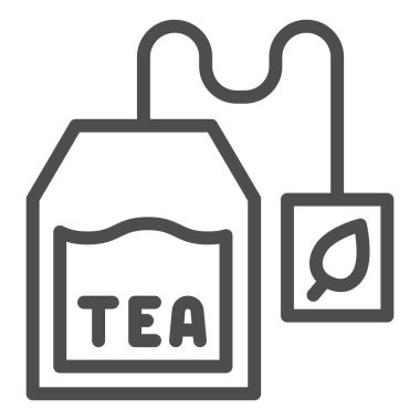 Çay poşeti çizgisi ikonu, çay saati konsepti, beyaz arka planda çay poşeti tabelası, taşınabilir konsept ve web tasarımı için ana hatlı bitki çayı ikonu. Vektör grafikleri.