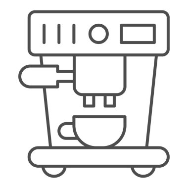 İnce bardaklı kahve makinesi, kahve zamanı konsepti, beyaz arka planda mutfak aletleri tabelası, kahve makinesi ve mobil ve web tasarımı için taslak biçimli kupa ikonu. Vektör grafikleri.