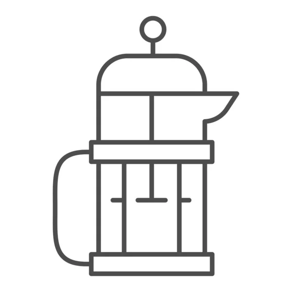 Bouilloire pour infuser du thé ou du café icône de ligne mince, concept de temps de café, panneau théière sur fond blanc, icône de théière en verre dans le style de contour pour concept mobile et web design. Graphiques vectoriels. — Image vectorielle