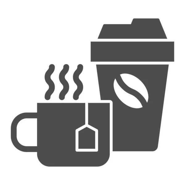 Cup of tea and coffee solid icon, Coffee time concept, hot drinks set sign on white background, Disposable cup with coffee and cup of tea icon in glyph style for mobile. Vector graphics. — Stock Vector