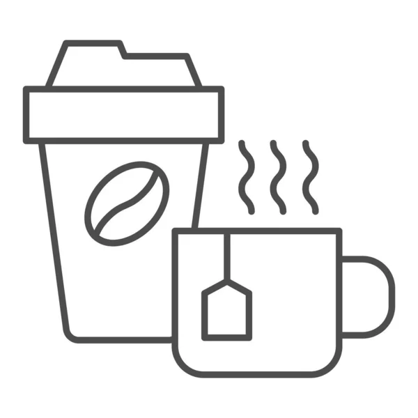 Tasse Tee und Kaffee Thin Line Symbol, Coffee Time Konzept, Heißgetränke setzen Zeichen auf weißem Hintergrund, Einwegtasse mit Kaffee und Tasse Tee Symbol in Umriss Stil für mobile. Vektorgrafik. — Stockvektor