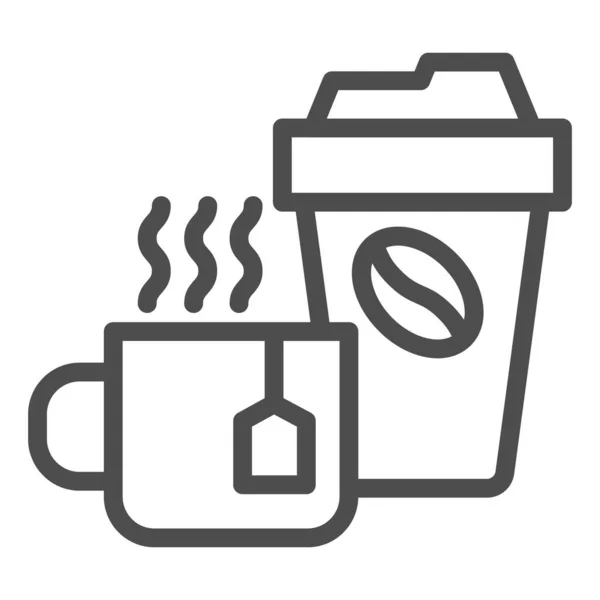 Чашка чая и кофе иконка линии, Кофе время концепции, горячие напитки установить знак на белом фоне, Одноразовые чашки с кофе и чашку чая иконка в набросок стиль для мобильных. Векторная графика. — стоковый вектор