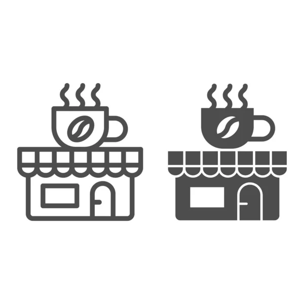 Coffee-and-Tea-Shop-Linie und solides Symbol, Coffee-Time-Konzept, Café-Schild auf weißem Hintergrund, Geschäft mit Banner mit einem Tassen-Symbol im Umriss Stil für mobiles Konzept und Web-Design. Vektorgrafik. — Stockvektor