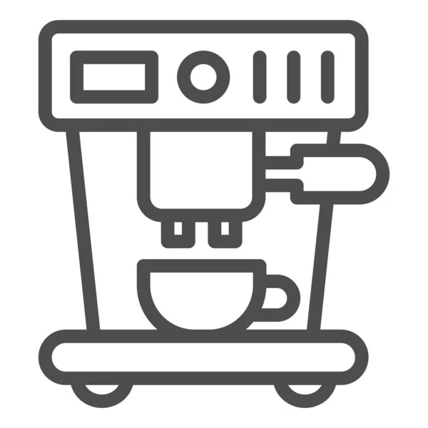 Machine à café avec icône de ligne de tasse, concept de temps de café, enseignes d'appareils de cuisine sur fond blanc, cafetière et icône de tasse dans le style de contour pour la conception mobile et web. Graphiques vectoriels. — Image vectorielle