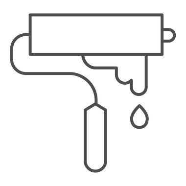 Boya ince çizgi ikonu, ev onarım konsepti, beyaz arka planda boya fırçası işareti, mobil konsept ve web tasarımı için ana hatlı boya silindiri sembolü. Vektör grafikleri.