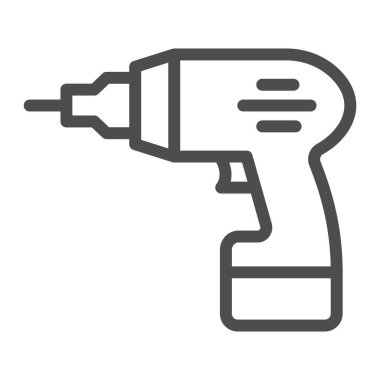 Elektrik sondaj hattı ikonu, ev onarım konsepti, beyaz arka planda matkap tabelası, mobil konsept ve web tasarımı için ana hatlı el matkabı ikonu. Vektör grafikleri.