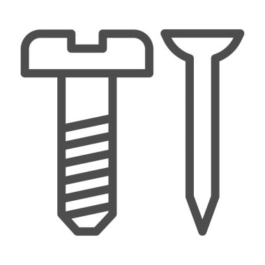 Vida ve tırnak çizgisi ikonu, ev onarımı konsepti, beyaz arka planda çalışma araçları tabelası, mobil konsept ve web tasarımı için ana hatlar şeklinde çivi ve vileme simgesi. Vektör grafikleri.