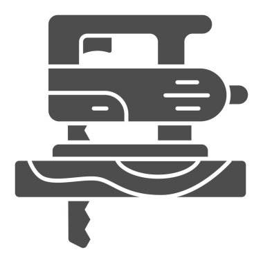 Elektrikli el yapbozu katı ikon, ev onarımı konsepti, beyaz arka planda testereli testere, çelik keskin bıçak simgesiyle elektrikli testere. Vektör grafikleri.