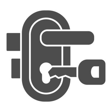 Kapı kilidi ve anahtar katı ikon, ev onarımı konsepti, beyaz arka planda anahtar deliği işareti, mobil konsept ve web tasarımı için glyph biçiminde bir kilit simgesi. Vektör grafikleri.