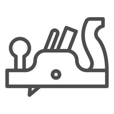 Ortak düzlem çizgisi ikonu, ev onarımı konsepti, beyaz arka planda Retro jack-plane tabelası, mobil konsept ve web tasarımı için ana hatlı kriko düzlemi simgesi. Vektör grafikleri.