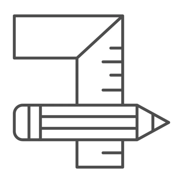 Bleistift und Lineal dünne Linie Symbol, Haus Reparaturkonzept, Arbeitsmesswerkzeuge Zeichen auf weißem Hintergrund, Dreieck-Lineal und Bleistift-Symbol in Umriss Stil für mobile, Web. Vektorgrafik. — Stockvektor