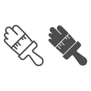 Boya fırçası çizgisi ve katı ikon, ev onarımı kavramı, beyaz zemin üzerinde fırça işareti, taşınabilir konsept ve web tasarımı için ana hatlı boya damlası ikonu. Vektör grafikleri.