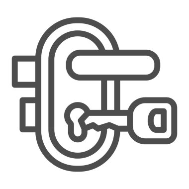 Kapı kilidi ve anahtar satırı simgesi, ev onarım konsepti, beyaz arkaplanda anahtar deliği işareti, mobil konsept ve web tasarımı için ana hatlar biçiminde bir kilit simgesi. Vektör grafikleri.