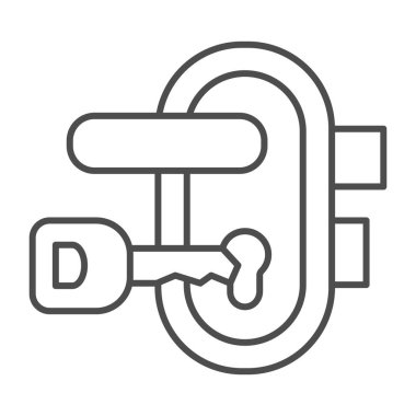 Kapı kilidi ve anahtar ince çizgi simgesi, ev onarımı kavramı, beyaz arka planda anahtar deliği işareti, mobil konsept ve web tasarımı için ana hatlı bir kilit simgesinde anahtar. Vektör grafikleri.