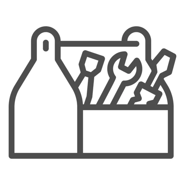 Tool box icona linea, concetto di riparazione casa, segno toolbox in legno su sfondo bianco, toolbox con icona strumenti in stile contorno per il concetto di mobile e web design. Grafica vettoriale. — Vettoriale Stock