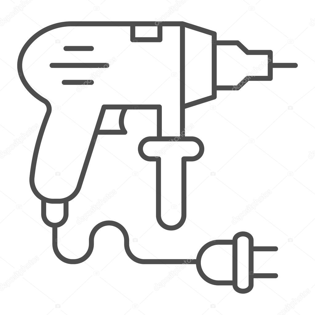 Perforator thin line icon, house repair concept, Professional electric drill with cord sign on white background, perforator drill tool icon in outline style for mobile and web. Vector graphics