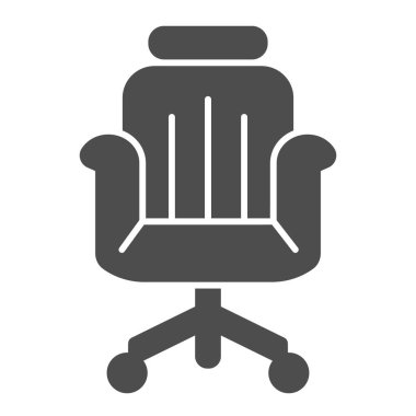 Ofis koltuğu katı ikonu, birlikte çalışma konsepti, beyaz arka planda ofis koltuğu tabelası, mobil konsept ve web tasarımı için sembol şeklinde sandalye ikonu. Vektör grafikleri.