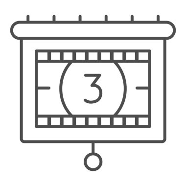 Projektör ince çizgi simgesi için duvar ekranı, birlikte çalışma konsepti, beyaz arkaplanda projektör işareti için beyaz tahta, mobil ve web için taslak biçimli projeksiyon ekranı simgesi. Vektör grafikleri.