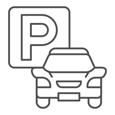 Otomobil park çizgisi ikonu, ortak çalışma konsepti, beyaz arka planda park yeri simgesi, mobil konsept ve web tasarımı için ana hatlı park alanı simgesi. Vektör grafikleri.