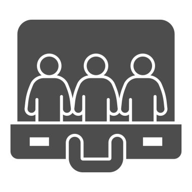 Evrak çantasında sağlam simge, birlikte çalışma kavramı, insan kaynakları ve beyaz arka plan, evrak çantası ve çalışan silueti simgesinde imza arayan personel. Vektör grafikleri.