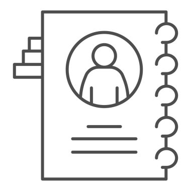 Çalışan anketi, ince çizgi ikonu, birlikte çalışma konsepti, beyaz arka planda kariyer profili işareti, mobil konsept ve web tasarımı için ana hatlı çalışan dosya simgesi. Vektör grafikleri.