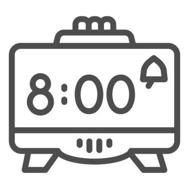 Dijital alarm çizgisi simgesi, birlikte çalışma konsepti, beyaz arka planda elektronik saat işareti, mobil konsept ve web tasarımı için ana hatlı dijital saat simgesi. Vektör grafikleri.