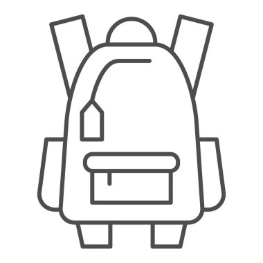 Spor sırt çantası, ince çizgi ikonu, turizm konsepti, beyaz arka planda okul çantası tabelası, mobil konsept ve web tasarımı için taslak biçimli sırt çantası ikonu. Vektör grafikleri.