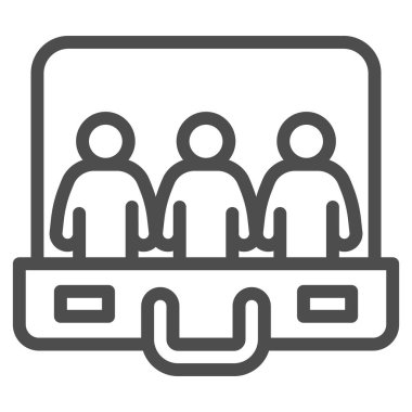 Evrak çantası çizgisi simgesi, ortak çalışma konsepti, insan kaynakları ve beyaz arka plan, evrak çantası ve çalışan silueti simgesi üzerinde imza arayan personel. Vektör grafikleri.