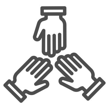 Üç el çizgisi ikonu, birlikte çalışma konsepti, beyaz arka planda insanlar işbirliği imzası, mobil konsept ve web tasarımı için ana hatlı takım çalışması sembolü. Vektör grafikleri.