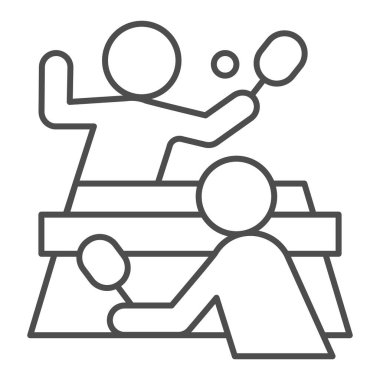 Masa tenisi, oyuncuların ince çizgi ikonu, spor konsepti, beyaz arka planda masa tenisi işareti, mobil ve web tasarımı için masa tenisi ikonu oynayan insanlar. Vektör grafikleri.