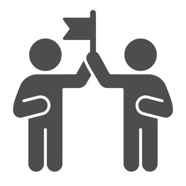 Duas pessoas e bandeira ícone sólido, conceito Coworking, sinal de parceria no fundo branco, ícone de colaboração de trabalho em equipe no estilo glyph para o conceito móvel e web design. Gráficos vetoriais . —  Vetores de Stock