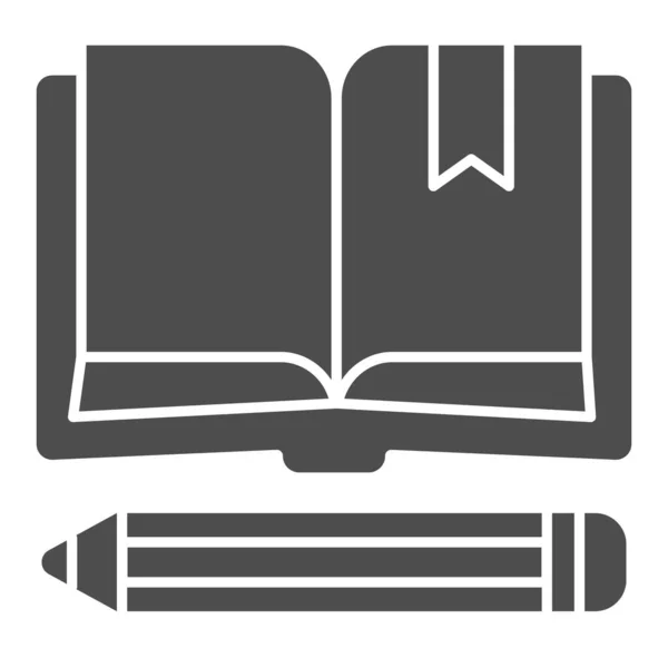 Livre avec signet et crayon icône solide, concept de l'école, Carnet et crayon signe sur fond blanc, livre ouvert avec signet et stylo icône dans le style glyphe pour mobile. Graphiques vectoriels. — Image vectorielle