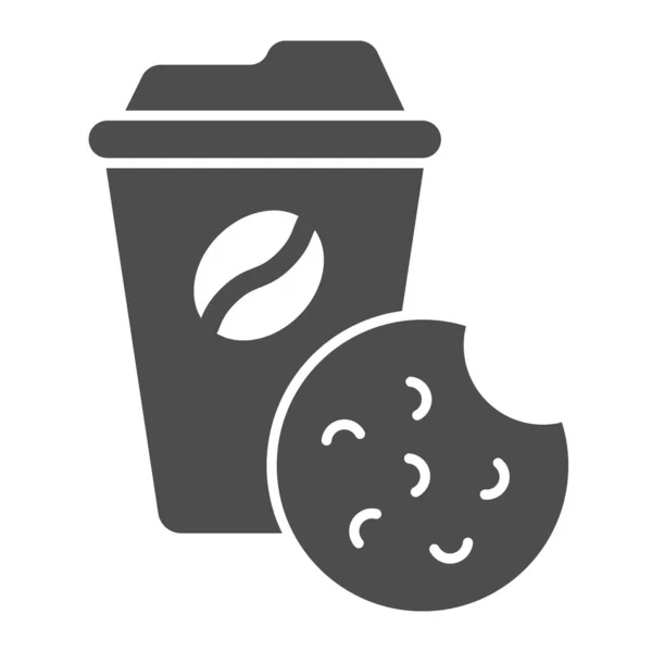 Icona solida di caffè e biscotti, concept Coworking, cartello orario tè ufficio su sfondo bianco, icona tazza di caffè e biscotti in stile glifo per il concetto mobile e il web design. Grafica vettoriale. — Vettoriale Stock