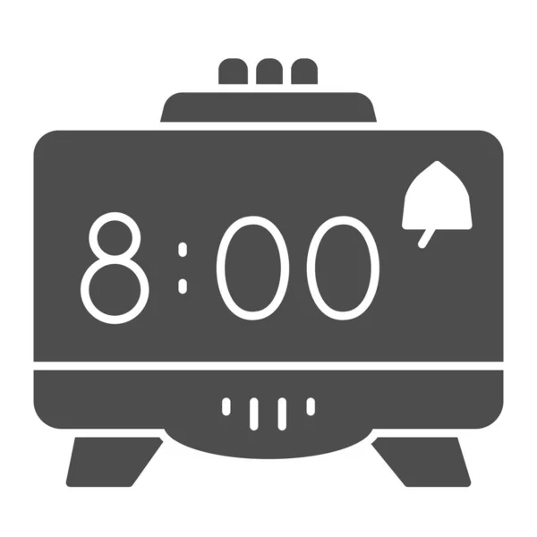 Icono sólido de reloj despertador digital, concepto de coworking, signo de reloj electrónico retro sobre fondo blanco, icono de reloj digital en estilo glifo para concepto móvil y diseño web. Gráficos vectoriales. — Archivo Imágenes Vectoriales