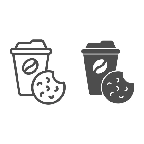 Linea di caffè e biscotti e icona solida, concetto Coworking, cartello orario tè ufficio su sfondo bianco, icona tazza di caffè e biscotti in stile contorno per il concetto mobile e web design. Grafica vettoriale. — Vettoriale Stock