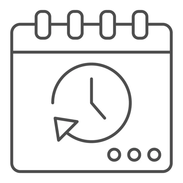 Calendario con icono de línea delgada cronómetro, concepto de coworking, signo de horario del administrador de tareas en fondo blanco, icono de calendario en ejecución en estilo de esquema para el concepto móvil, diseño web. Gráficos vectoriales. — Archivo Imágenes Vectoriales
