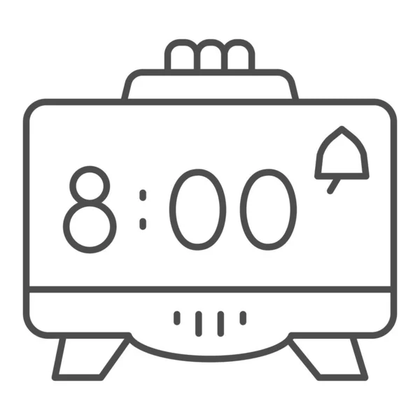 Reloj despertador digital icono de línea delgada, concepto de coworking, señal de reloj electrónico retro sobre fondo blanco, icono de reloj digital en estilo de esquema para el concepto móvil y el diseño web. Gráficos vectoriales. — Vector de stock