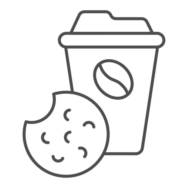 Café e biscoitos ícone linha fina, conceito Coworking, sinal de hora do chá de escritório no fundo branco, Copa de café e cookie ícone no estilo esboço para o conceito móvel e web design. Gráficos vetoriais . — Vetor de Stock