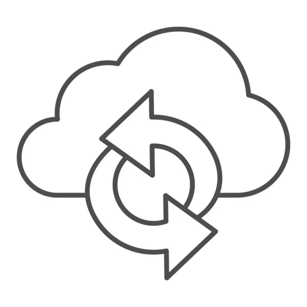 Cloud und Pfeile Thin Line Icon, Coworking-Konzept, Data Sync Zeichen auf weißem Hintergrund, Cloud Synchronisation Icon im Outline-Stil für mobiles Konzept und Webdesign. Vektorgrafik. — Stockvektor