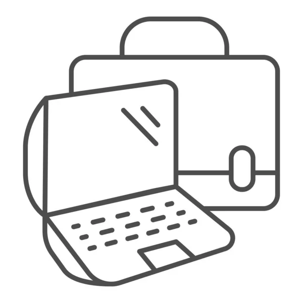Ноутбук і тонка лінійка сумок, концепт Коуоркінга, тематичний знак Notebook на білому тлі, Bag з іконою ноутбука в контурному стилі для мобільного концепту і веб-дизайну. Векторна графіка. — стоковий вектор